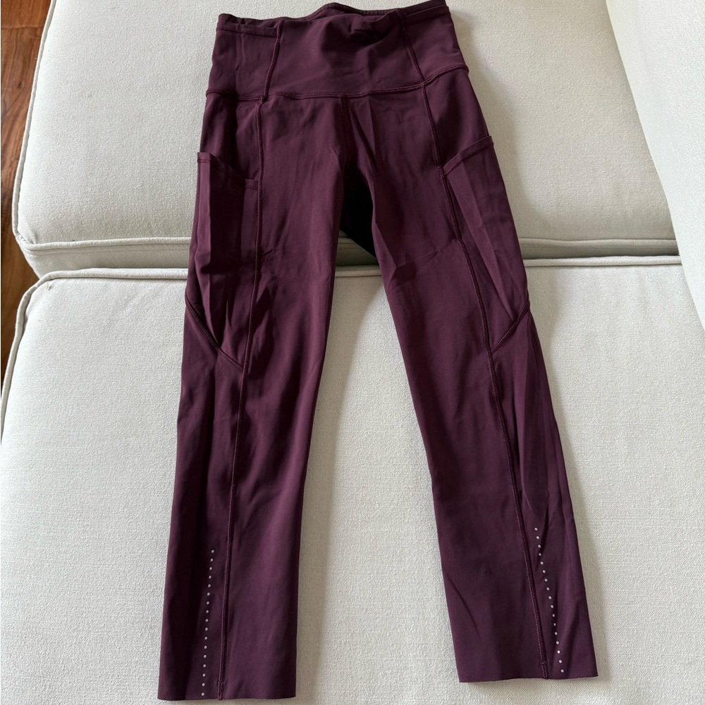 Lululemon Fast and Free Crop ll, Nulux, Dark burgundy adobe, size 2